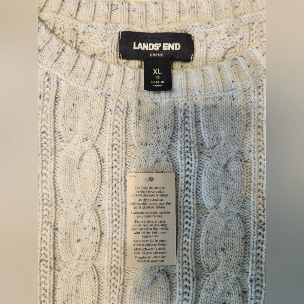 Lands' End Women's Cotton Drifter Cable Crew Neck Sweater Light Blue Size XL NWT - Picture 4 of 7